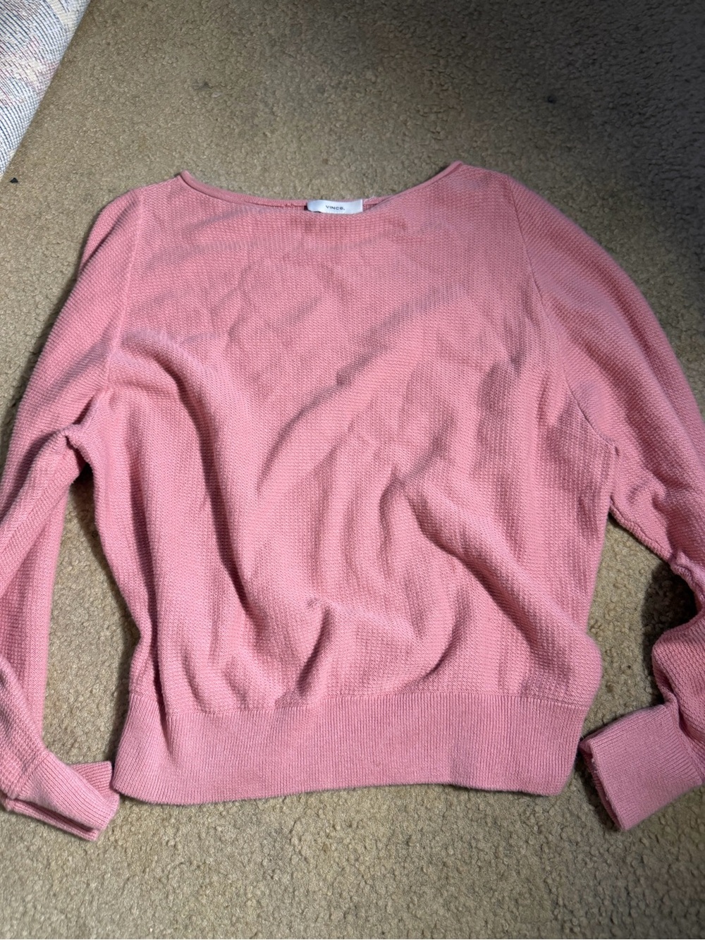 Vince S/P Pink Knit Sweater Boat Neck Long Sleeve Ribbed Hem Pullover